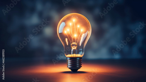 Image of a glowing light bulb on a table with a warm and inviting glow