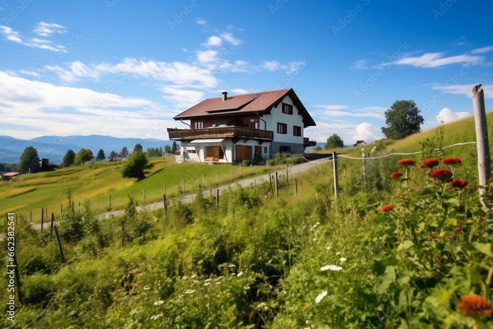 Traditional Swiss country house and amazing landscape. Traditional Swiss country house and amazing landscape.