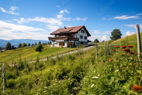 Traditional Swiss country house and amazing landscape.