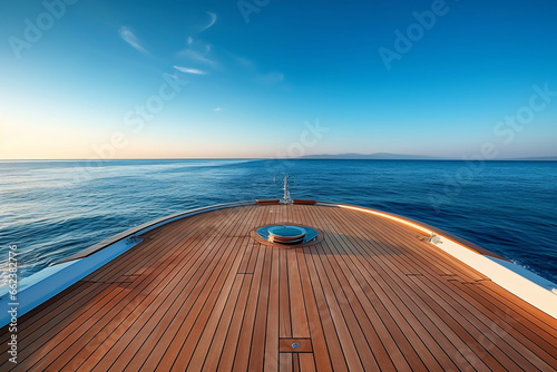 A beautiful shot from the deck of the yacht under a blue sky and sun at day time © Canvas Alchemy