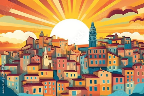 Illustration of a Siena city landscape with buildings. Illustration for your design.