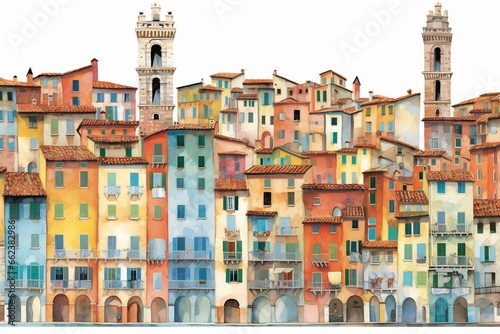 Illustration of a Siena city landscape with buildings. Illustration for your design. photo