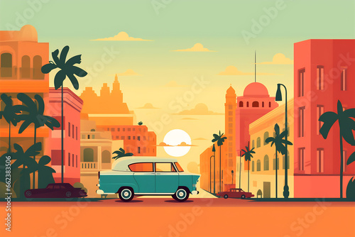 Havana urban landscape with cityscape silhouette . Pattern with houses. Illustration