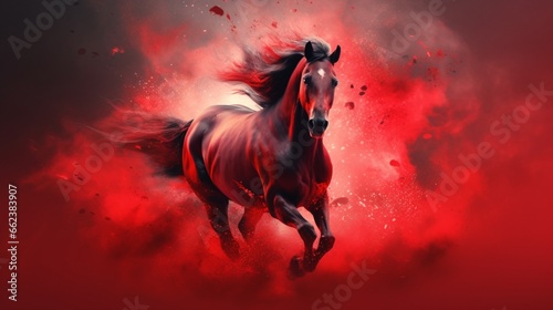 Red smokey background horse running beautiful picture Ai generated art © Biplob