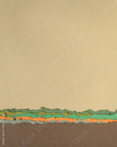 abstract paper landscape in brown and green pastel tones - collection of handmade rag papers