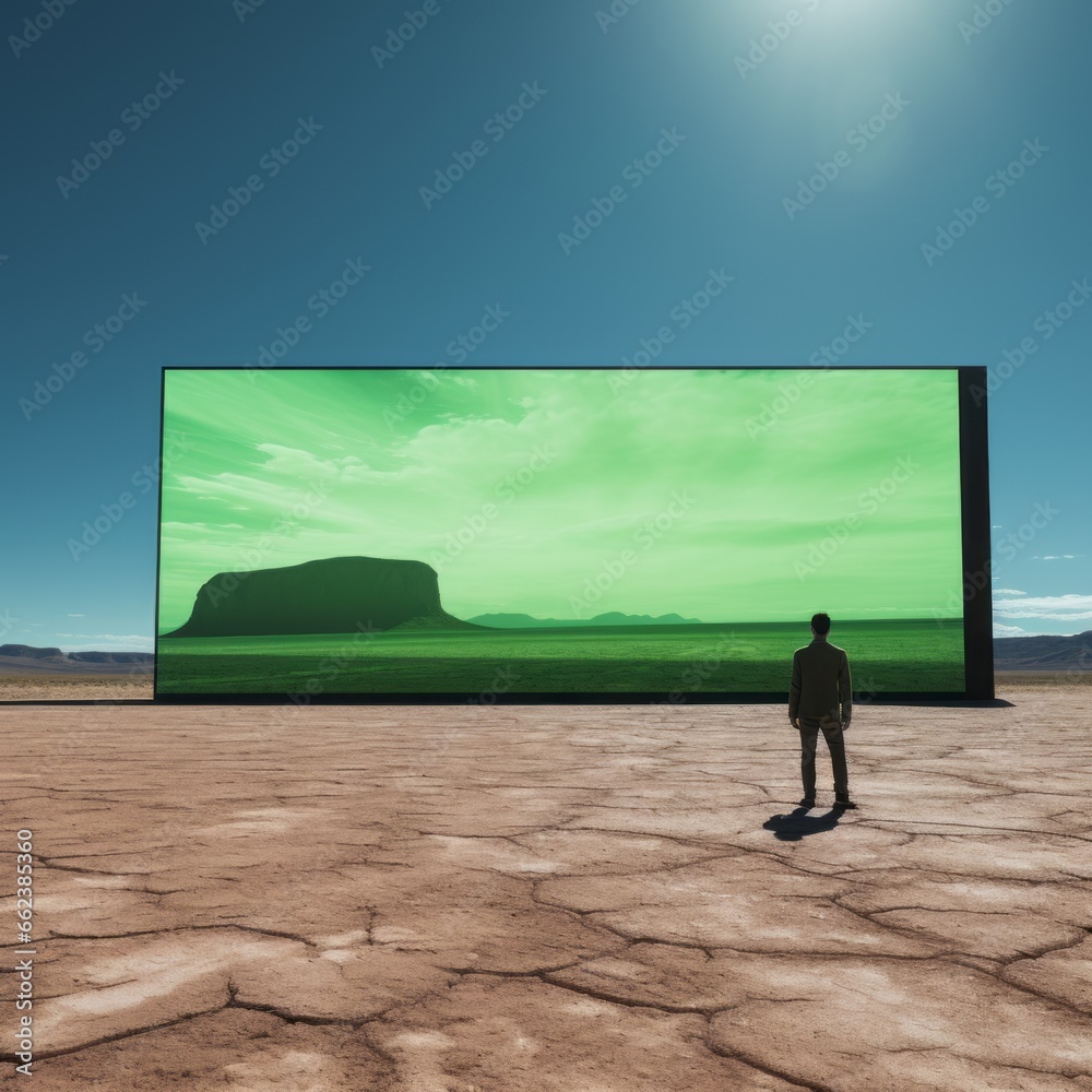 Person watching giant tv in the desert Person watching giant tv in the desert
