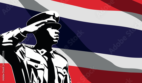 Silhouette of soldier with Thailand flag on background