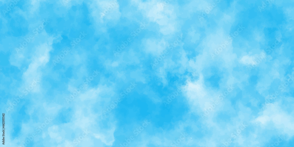 Abstract shinny Summer seasonal natural cloudy blue sky background,Hand painted watercolor shades sky clouds, Bright blue cloudy sky vector illustration.	