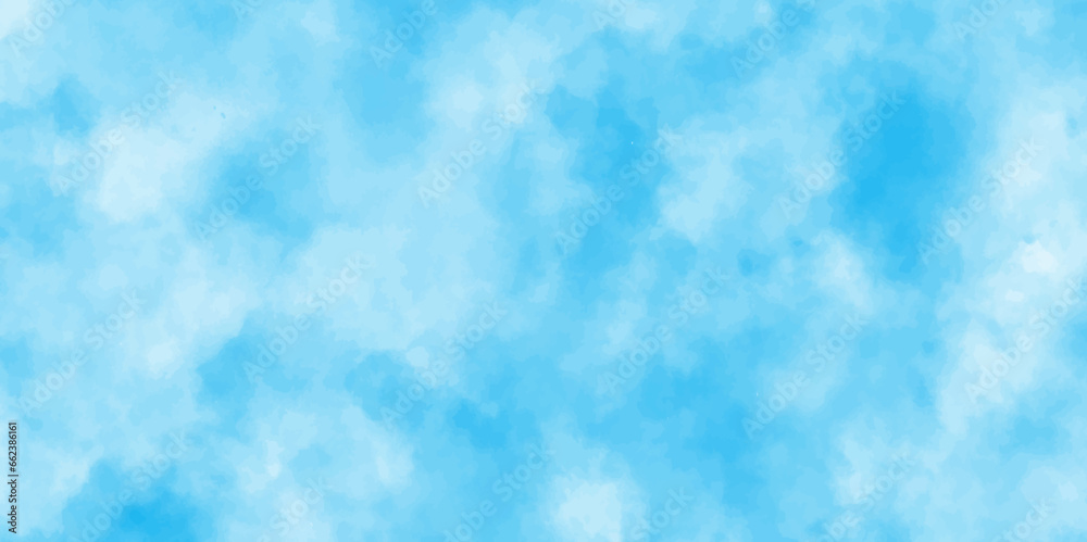 Abstract shinny Summer seasonal natural cloudy blue sky background,Hand painted watercolor shades sky clouds, Bright blue cloudy sky vector illustration.	