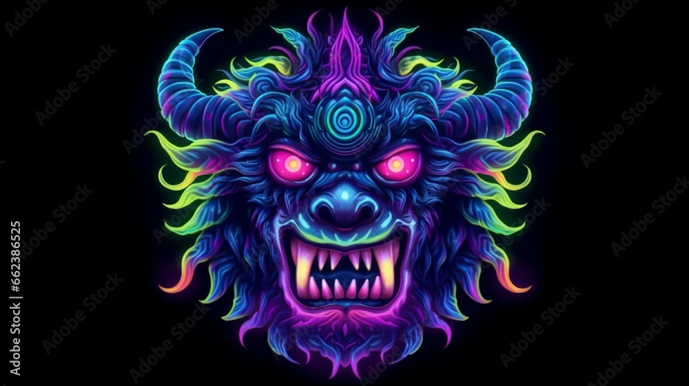 monster DMT neon isolated on a black background.Generative AI