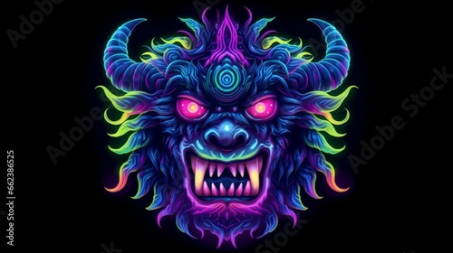 monster DMT neon isolated on a black background.Generative AI