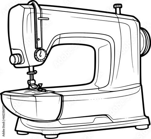 outline illustration of sewing machine for coloring page