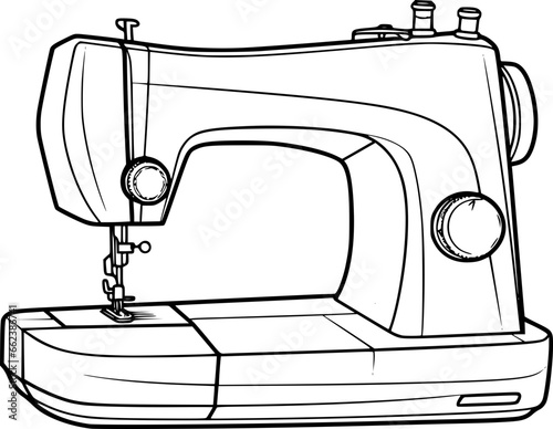 outline illustration of sewing machine for coloring page