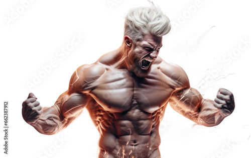 Electric Power Body With Full Energy Explosion By a Man on a Clear Surface or PNG Transparent Background.