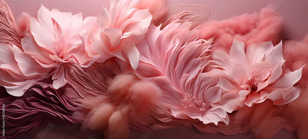 Abstract blurred background of feathers. Pink delicate bird feathers. The texture of fluffy feathers. copy space
