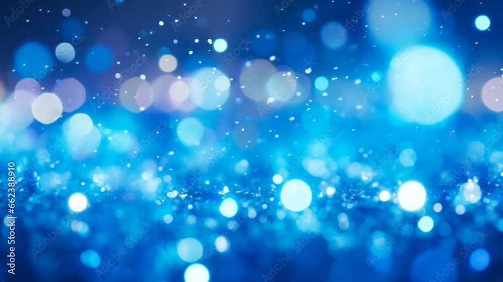Blue Bokeh Magic: Abstract Christmas Background with Glowing Lights and 3D Elements