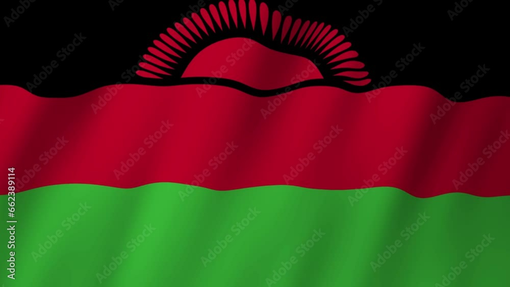 Malawi Flag. National 3d Malawi flag waving. Flag of Malawi footage video waving in wind. Flag of Malawi 4K Animation