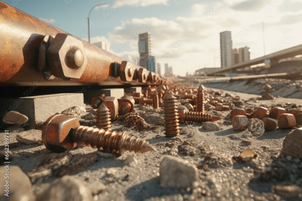 A pile of rocks with a bunch of screws sitting on top. This image can be used to depict construction, hardware, or DIY projects.