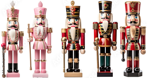 set of Nutcracker. Christmas wood toy soldier traditional figurine. Isolated on transparent background photo