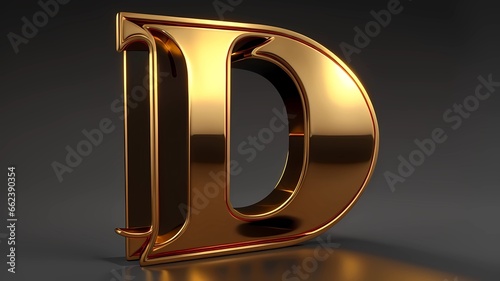 Letter D with gold 3d art, geneeative Ai photo