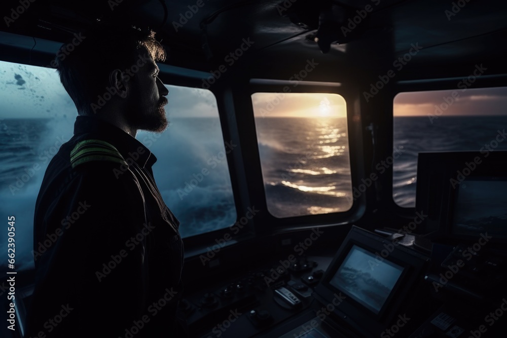 A man is sitting in a boat, gazing out at the vast expanse of the ocean. A man is sitting in a boat, gazing out at the vast expanse of the ocean.