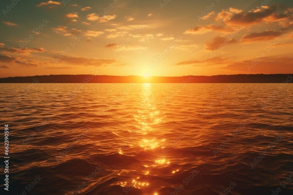 Fototapeta premium A beautiful sunset over a calm body of water. Perfect for capturing the serene beauty of nature.