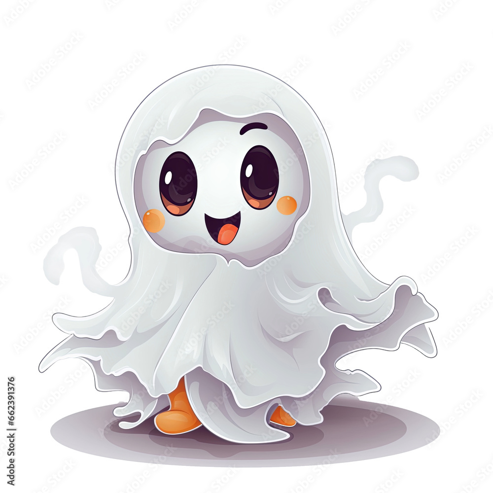 Fototapeta premium cute halloween ghost cartoon clipart logo isolated on transparent background