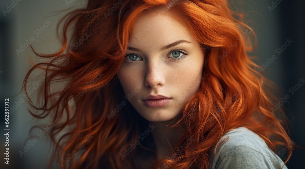 portrait of beautiful redhead young woman with stylish and shiny red hair, studio shot portrait of beautiful redhead young woman with stylish and shiny red hair, studio shot