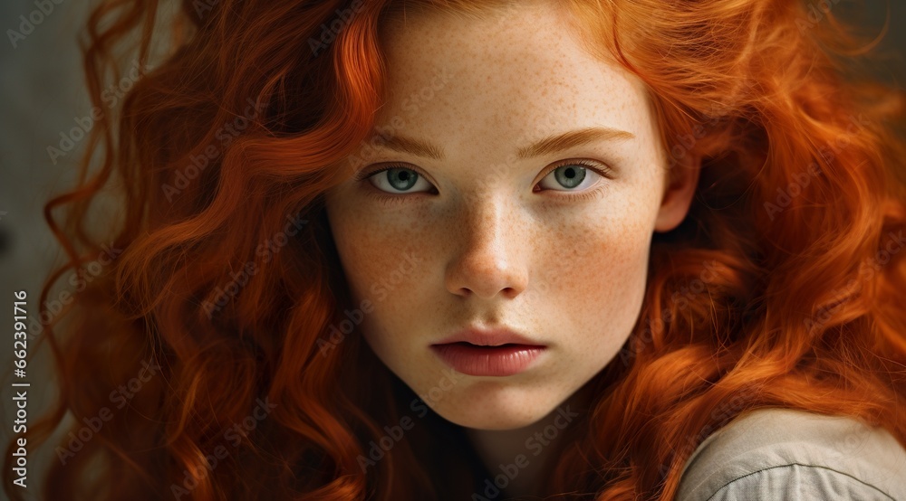portrait of beautiful redhead young woman with stylish and shiny red hair, studio shot portrait of beautiful redhead young woman with stylish and shiny red hair, studio shot
