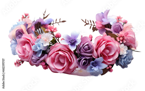 Flower Crown Close Examination of Blue and Pink on a Clear Surface or PNG Transparent Background.