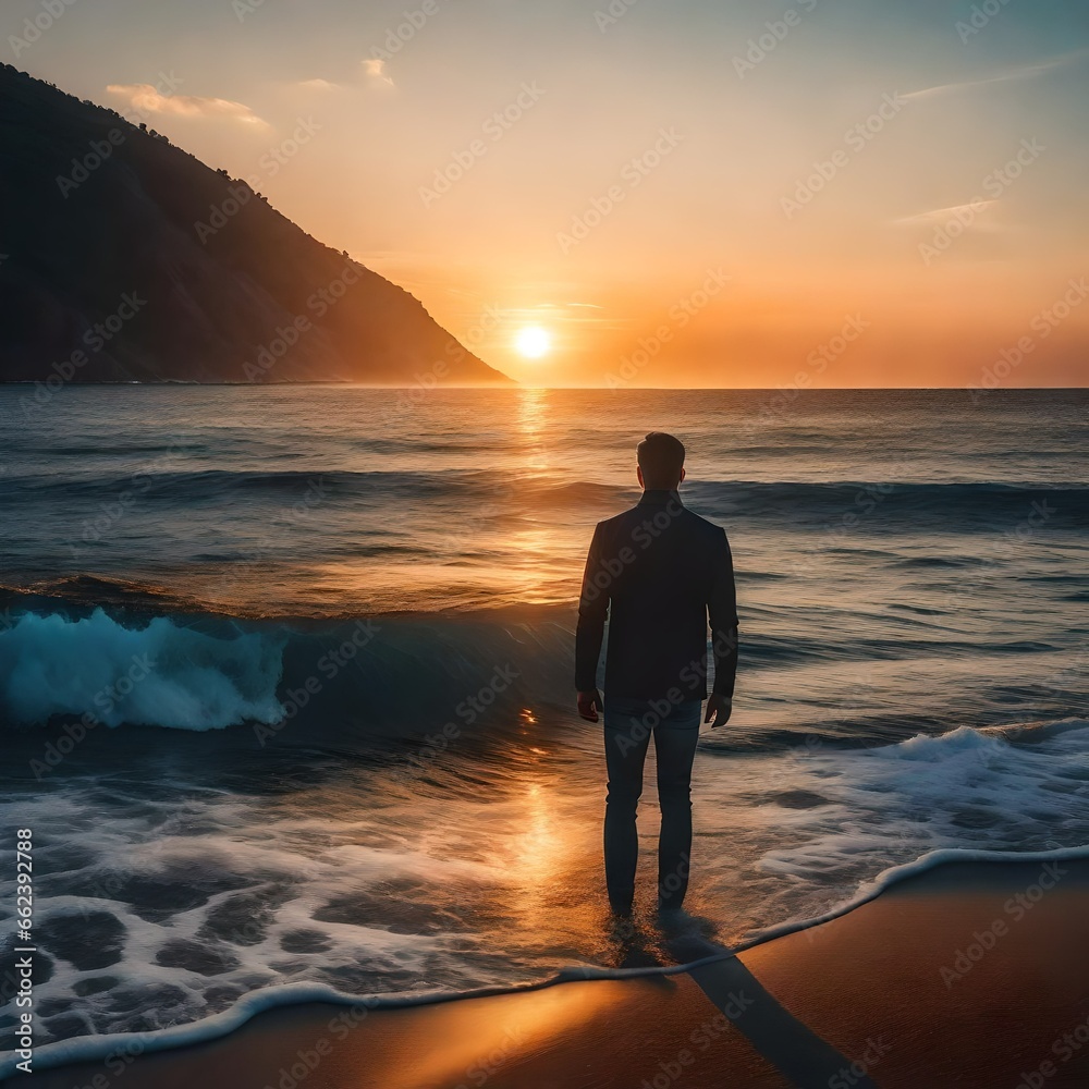 silhouette of a person on the beach at sunset silhouette of a person on the beach at sunset