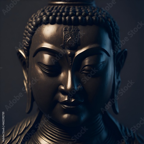 Statue of God Buddha. Decorative digital painting. Color illustration for background. Picturesque portrait for the interior. Wall mural, poster or picture for home. Generative AI. © ae