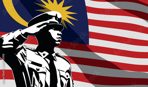 Silhouette of soldier with Malaysia flag on background