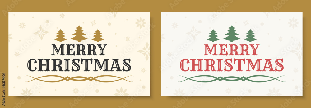Merry Christmas text banner set. Xmas holiday background, greeting card typography design with vintage font. Vector illustration.