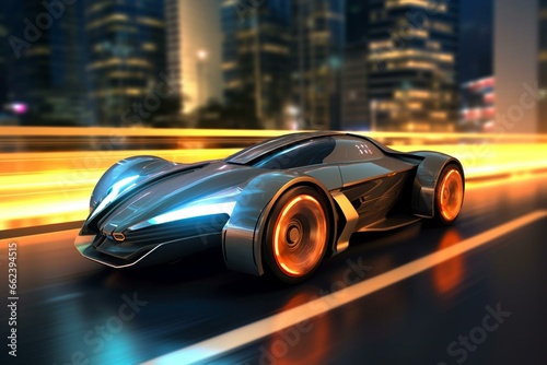 sleek high-end vehicle speeding on city streets. Generative AI