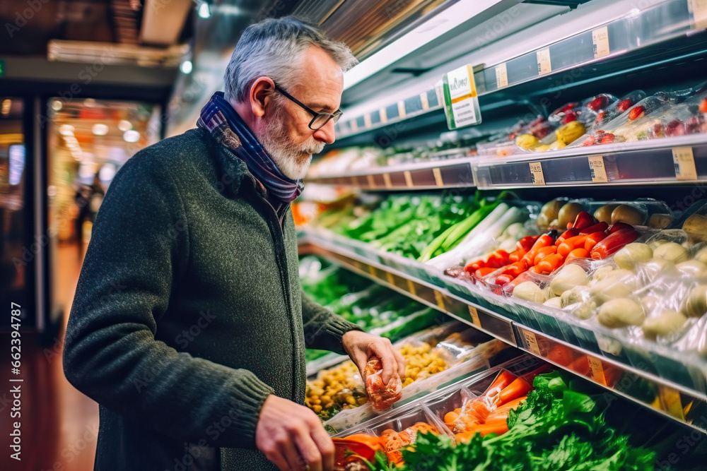 A man browsing vegetables in a grocery store A man browsing vegetables in a grocery store