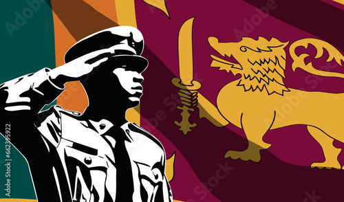 Silhouette of soldier with Sri Lanka flag on background