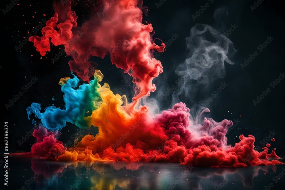 Colorful red  rainbow smoke paint explosion,
