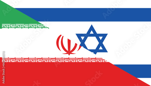 Israel and Iran flags, crisis and war tensions between countries, conflict in Middle East