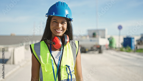 African american woman builder smiling confident standing at street