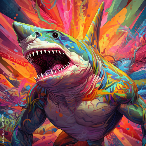 psychedelic angry shark generative ai © Sundarbutt