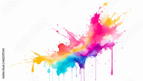 Colorful watercolor splash ink paint texture on white background. Generative ai