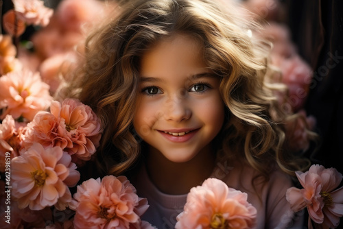 Little girl with a floral bouquet in her hands