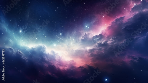 A vibrant space galaxy cloud nebula in a starry night cosmos. Perfect for astronomy and universe science themes. Supernova background wallpaper.