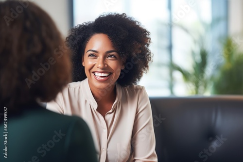 Female psychologist consults with client, mental health support