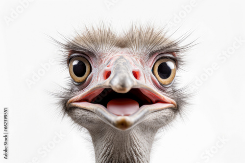 Ostrich isolated on white background. Close up ostrich head