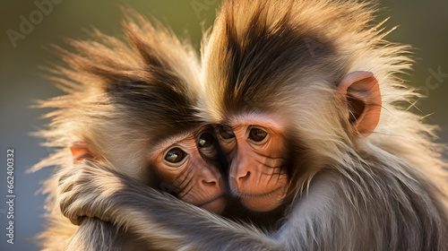 Close - up shot of two monkeys. Generative AI