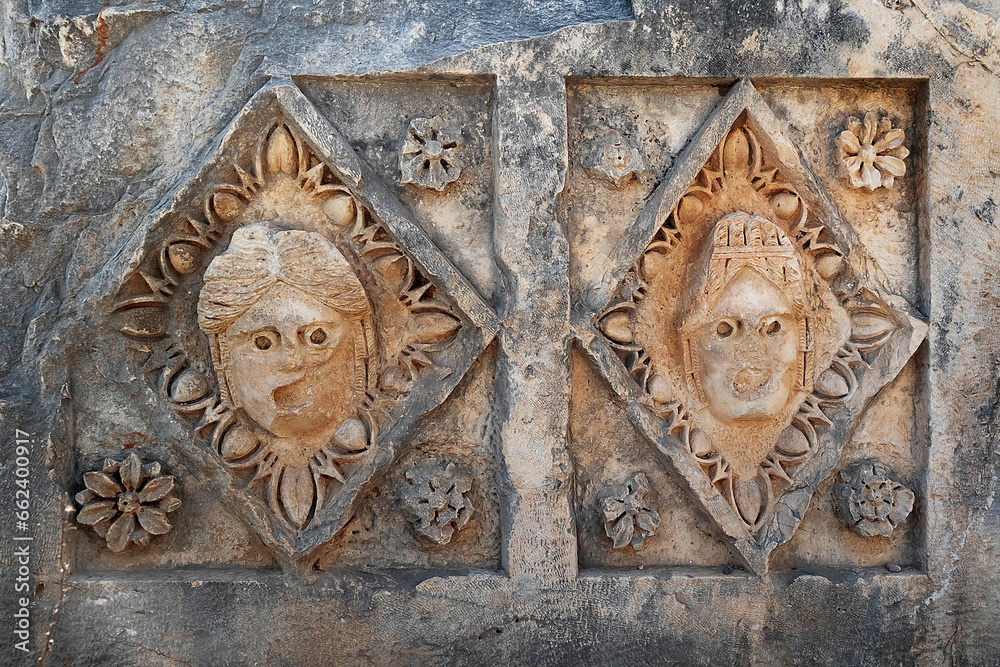 Bas-relief in the Myra ancient city. Turkey. Antalya Province.