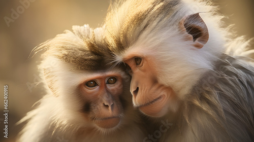 Close - up shot of two monkeys. Generative AI