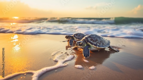 turtles walking into the sea